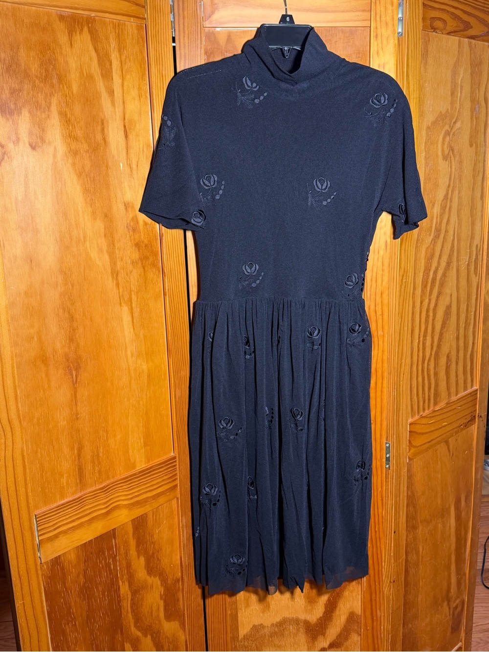 Vintage Vivienne Tam Black Mock Turtleneck Nylon Midi Dress | Sz M|Designer, LBD